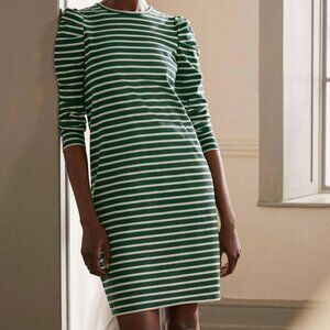 BODEN 4 Palm Leaf / Ivory Stripe Imogene Sailor Dress Long Sleeve Knit Cotton